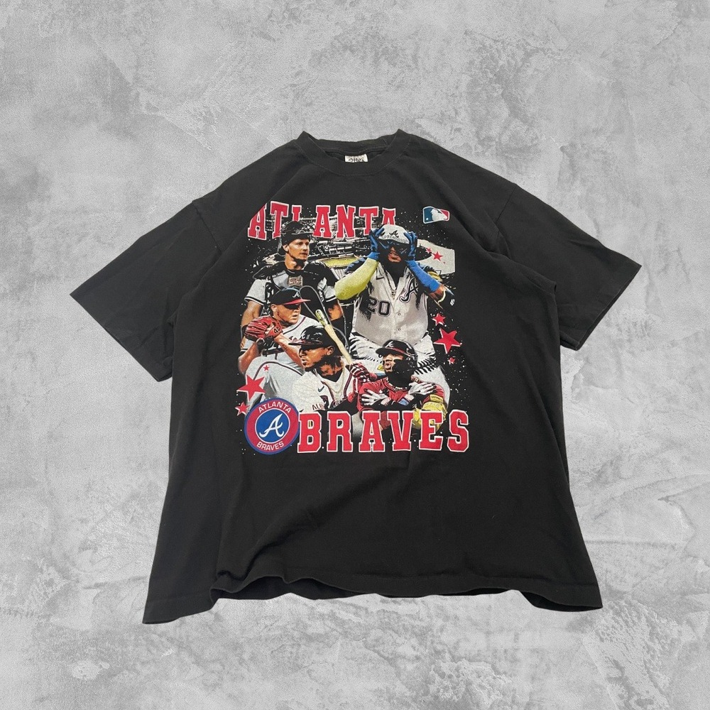Atlanta Braves Graphic Heavyweight Shaka Wear T-Shirt Mens 2XL Black Streetwear